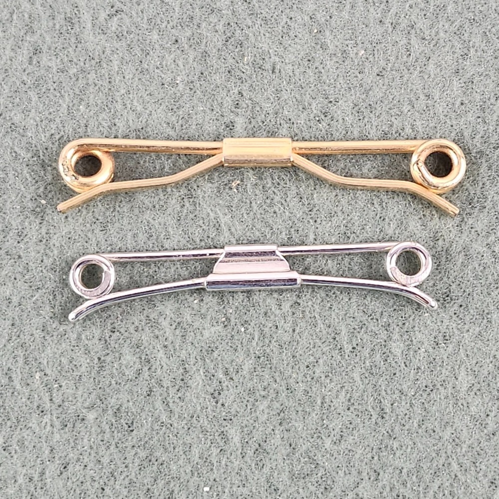 Vintage 2 Tie Collar Bar Clips Swank Style Silver Gold Tone Curled Ball Ends